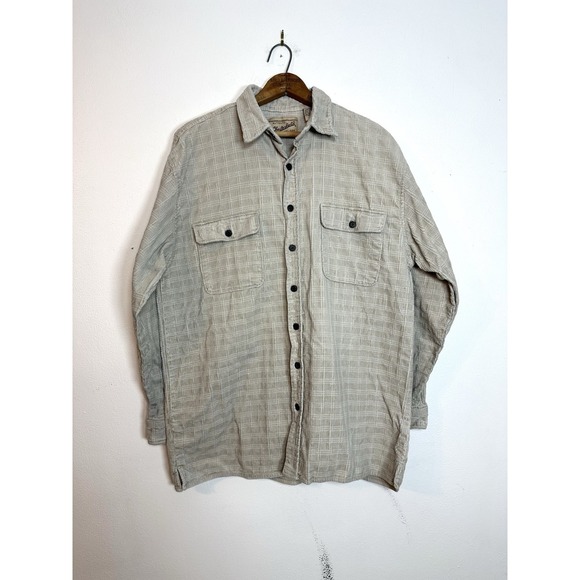 Vintage Chesterfield Oatmeal Cream Check Thick Corduroy Shirt Adult LARGE Cotton - Picture 1 of 11